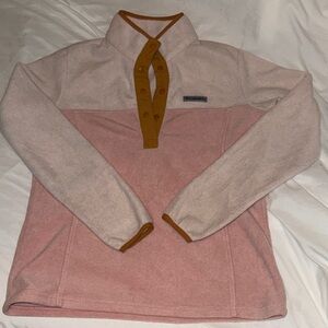Columbia Pink & Cream Snap-Front Fleece with Tan Trim